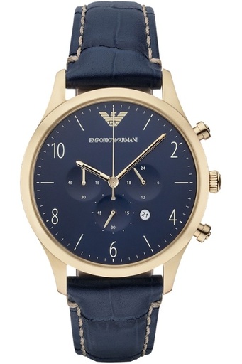 Emporio Armani Chronograph Quartz Blue Dial Blue Leather Men S Watch AR1862