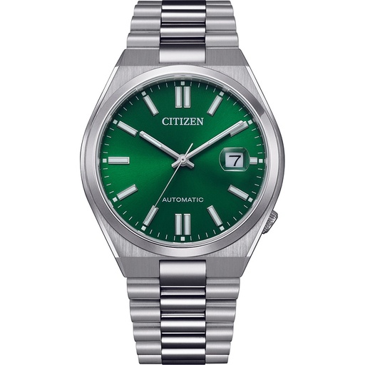 [NJ0150-81X] Citizen automatic watch with a striking green dial and elegant silver stainless steel bracelet with date display NJ0150-81X