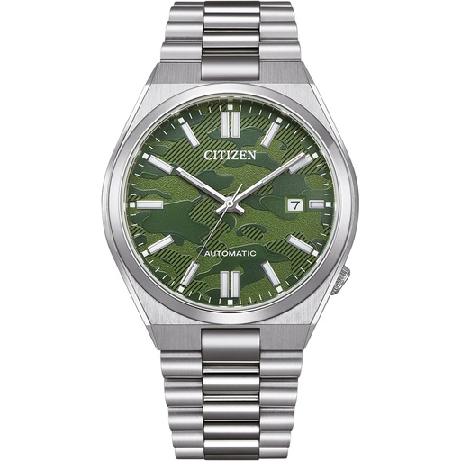Citizen silver stainless steel bracelet and a modern green dial, powered by automatic movement.Watch NJ0159-86X