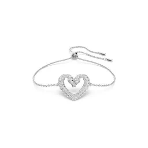 [5625534] Swarovski Una bracelet, Heart, small, white, rhodium plated