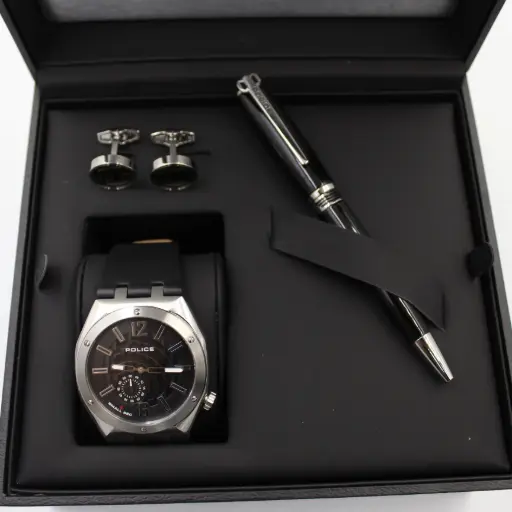 [P16010JSTU02] POLICE MENS WATCH+PEN+CUFF (3 PCS SET)  