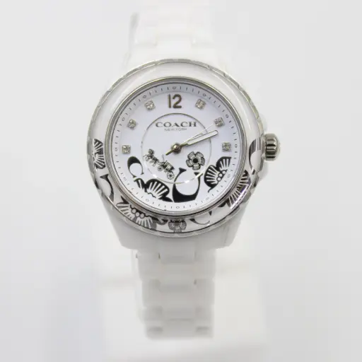 [1297491766] COACH Women's Watch – White Ceramic with Floral Motif 1297491766