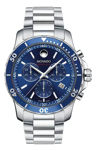 [MOV002] Movado Blue Dial Silver Steel Strap Watch For Men 42mm MOV002