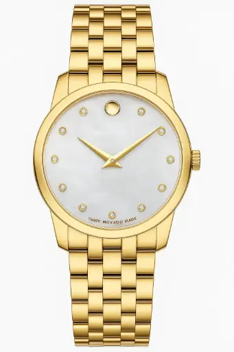 Movado Museum Classic Diamonds Mother of Pearl Dial Gold Steel Strap Watch For Women - 0606998
