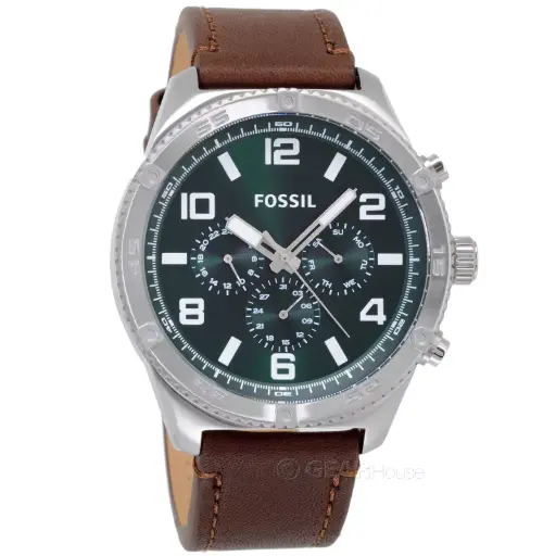 [BQ2801] FOSSIL Green Dial, Brown Leather Strap BQ2801