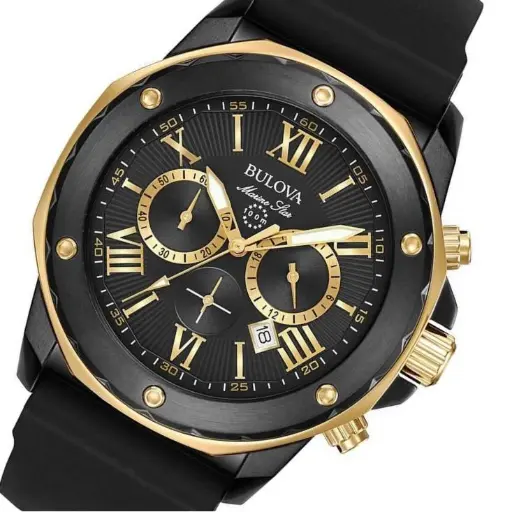 [98B278] Bulova Black & Gold Men's Watch 98B278