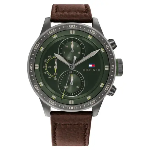 [1791809] Tommy Hilfiger Brown Leather Green Dial Men's Watch 1791809