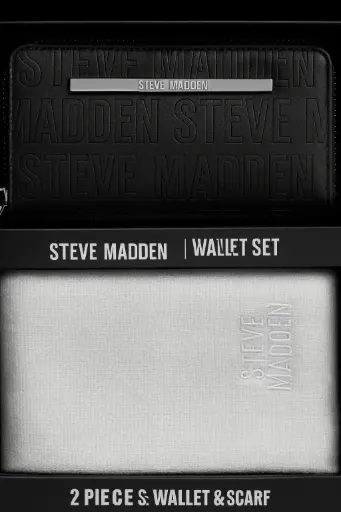 [SMG1000] Steve Madden a black embossed logo wallet and a soft white winter scarf