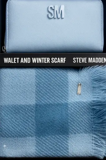 [SMG1400] Steve Madden wallet with "SM" logo+winter scarf in matching blue tones.