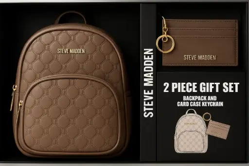 [6000] Steve Madden backpack and a sleek card case with gold-tone keychain