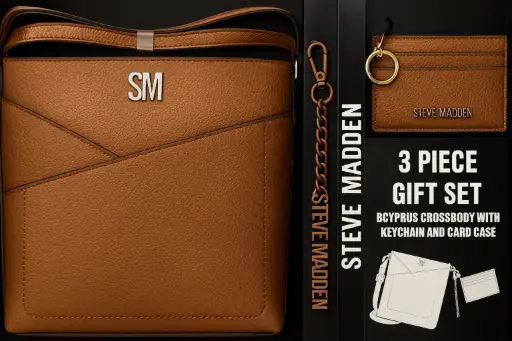[4200] Steve Madden brown crossbody bag with matching keychain and card case