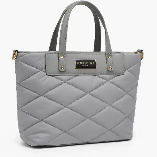 KENNETH COLE Light Gray Quilted Tote Bag featuring a chic design with gold-tone logo plaque