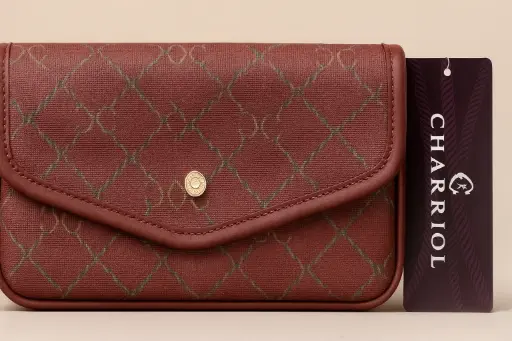 [CH0011] Charriol burgundy crossbody luxury  bag with CC monogram pattern 