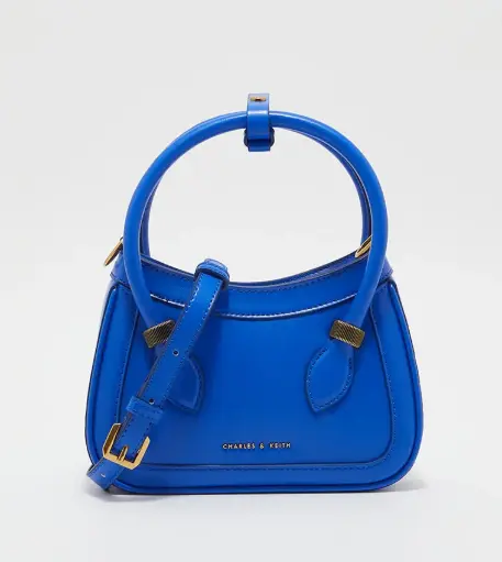 CHARLES & KEITH bright blue handbag chic round handle and adjustable strap
