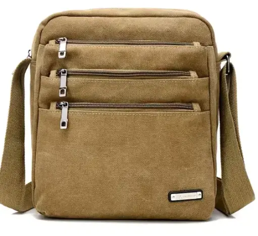 AJMAL Men’s khaki crossbody canvas bag 