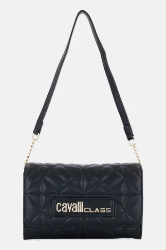 Cavalli Class women’s black quilted handbag with a luxurious chain-and-leather strap