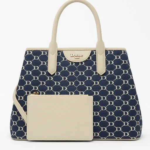 DUNE LONDON BAG in navy with signature D pattern and beige mini pouch