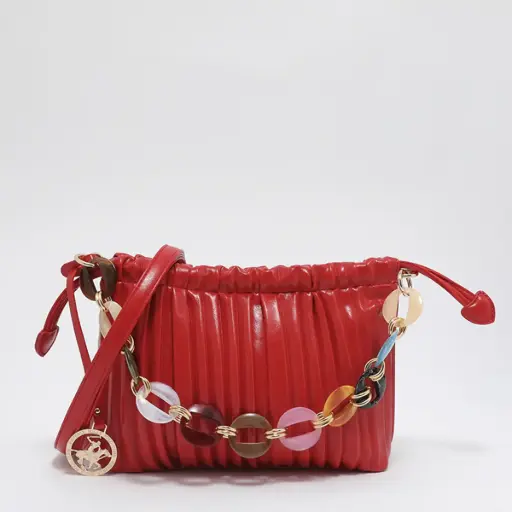 [BEV01] BEVERLY HILLS POLO CLUB small red handbag with pleated design and colorful chain detail