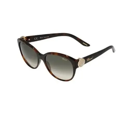 [SCH185S-09XK] CHOPARD Sunglass Women's Round Shiny Dark Havana Frame & Grey Mirrored SCH185S-09XK