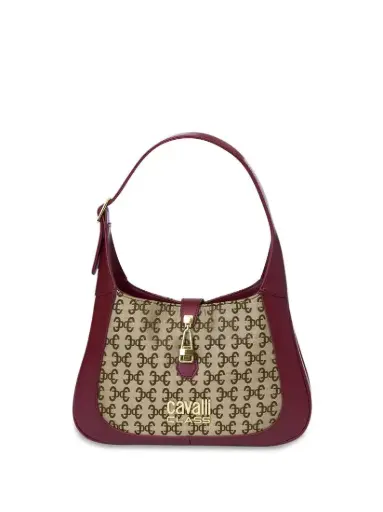CAVALLI CLASS handbag in luxurious burgundy with elegant monogram pattern and golden logo