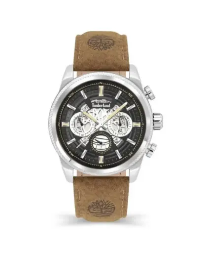 [TDWGF2200704] TIMBERLAND Men’s Chronograph Watch with black dial and embossed brown leather strap