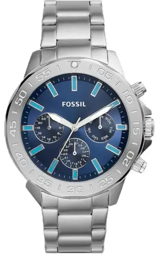 [BQ2503] FOSSIL Bannon Multifunction Blue Dial Silver Steel Strap Watch-BQ2503