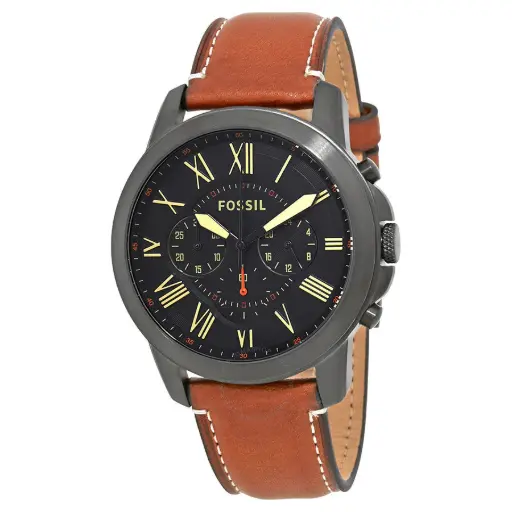 [FS5241] FOSSIL Grant Chronograph Black Dial Brown Leather Strap Watch-FS5241
