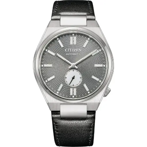 [NK5010-01H] Citizen Automatic textured grey dial and black leather strap blends