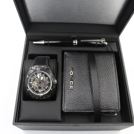 [P15924JPB-S] POLICE MAN WATCH+WALLET+PEN (3 PIC SET)   