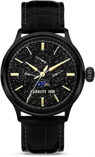 [GF22246] Cerruti 1881 Dervio Mens Round Shape Leather Band Analog Wrist Watch