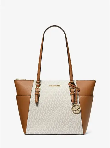 MICHAEL KORS CHARLOTTE LG TOP ZIP LEATHER TOTE BAG