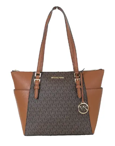 MICHAEL KORS CHARLOTTE LG TOP ZIP LEATHER TOTE BAG 
