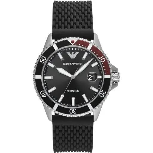 [AR11341] Emporio Armani Three-Hand Black Mesh Silicone Watch