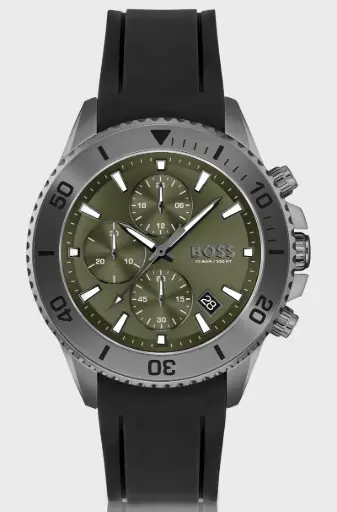 [HB1513967] HUGO BOSS chronograph watch olive silicone strap 