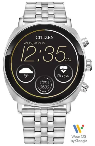 [MX1000-52X] Citizen CZ Smart Touchscreen Wear OS Black Dial Stainless Steel Bracelet Watch
