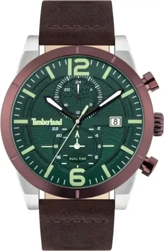 [TDWGF2090101] Timberland Sandisfield Mens Watch with Green Dial and Brown Leather Strap