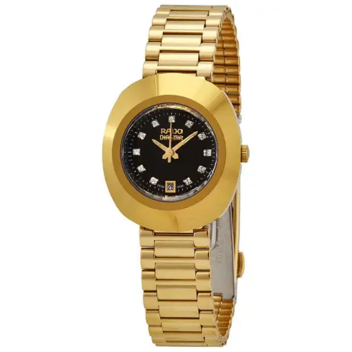 Rado Original Ladies R12306313 Black Dial Yellow Gold Watch