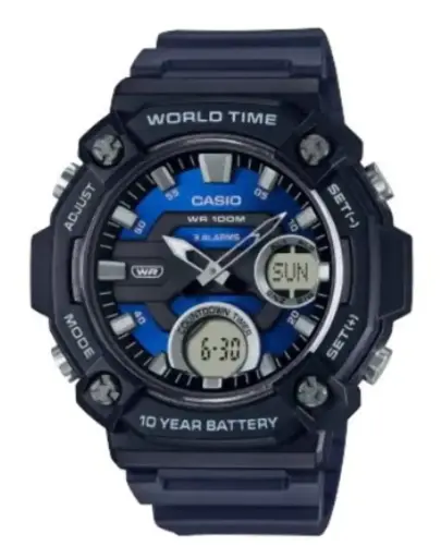 [AEQ120W-2A] Casio Analog-Digital Black Resin Band Watch 