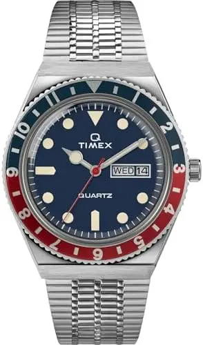 Timex Q Men's Silver-Tone Case Blue Dial Blue Watch